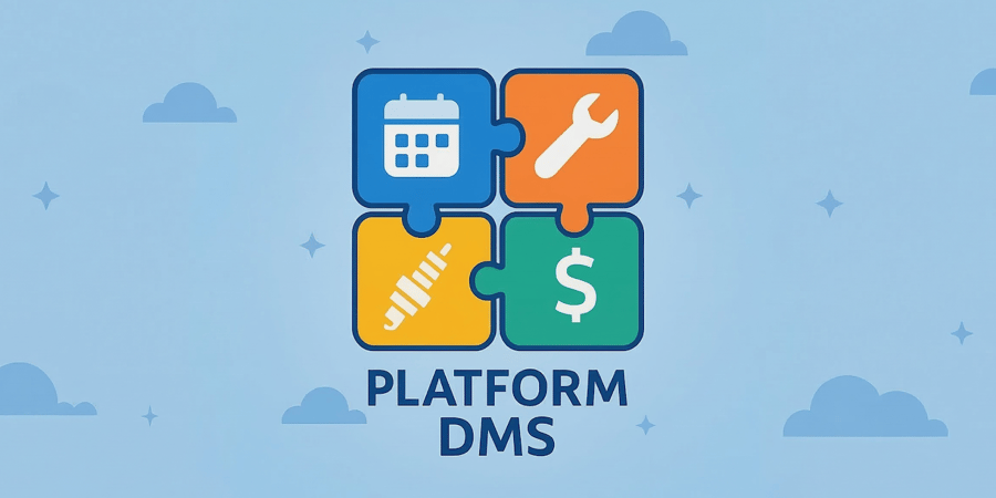 image of four puzzle pieces that represent departments fitting together to symbolize a unified platform DMS