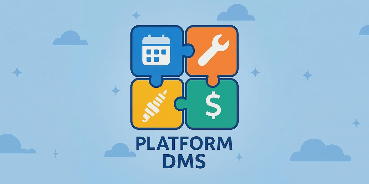 image of four puzzle pieces that represent departments fitting together to symbolize a unified platform DMS