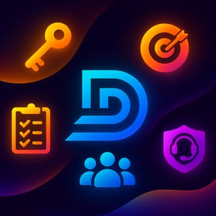 digital image of colorful icons representing the 5 keys to a DMS migration   